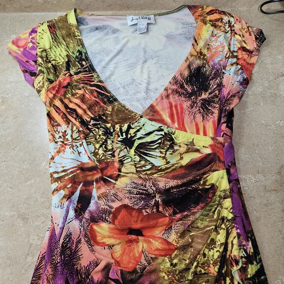 Joseph Ribkoff Women's SZ 8 Preppy Tropical Print Faux Wrap Dress Festive Colors - Picture 7 of 8